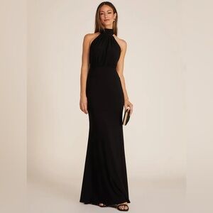 SUZY SHIER Ruched Halter Neck Gown